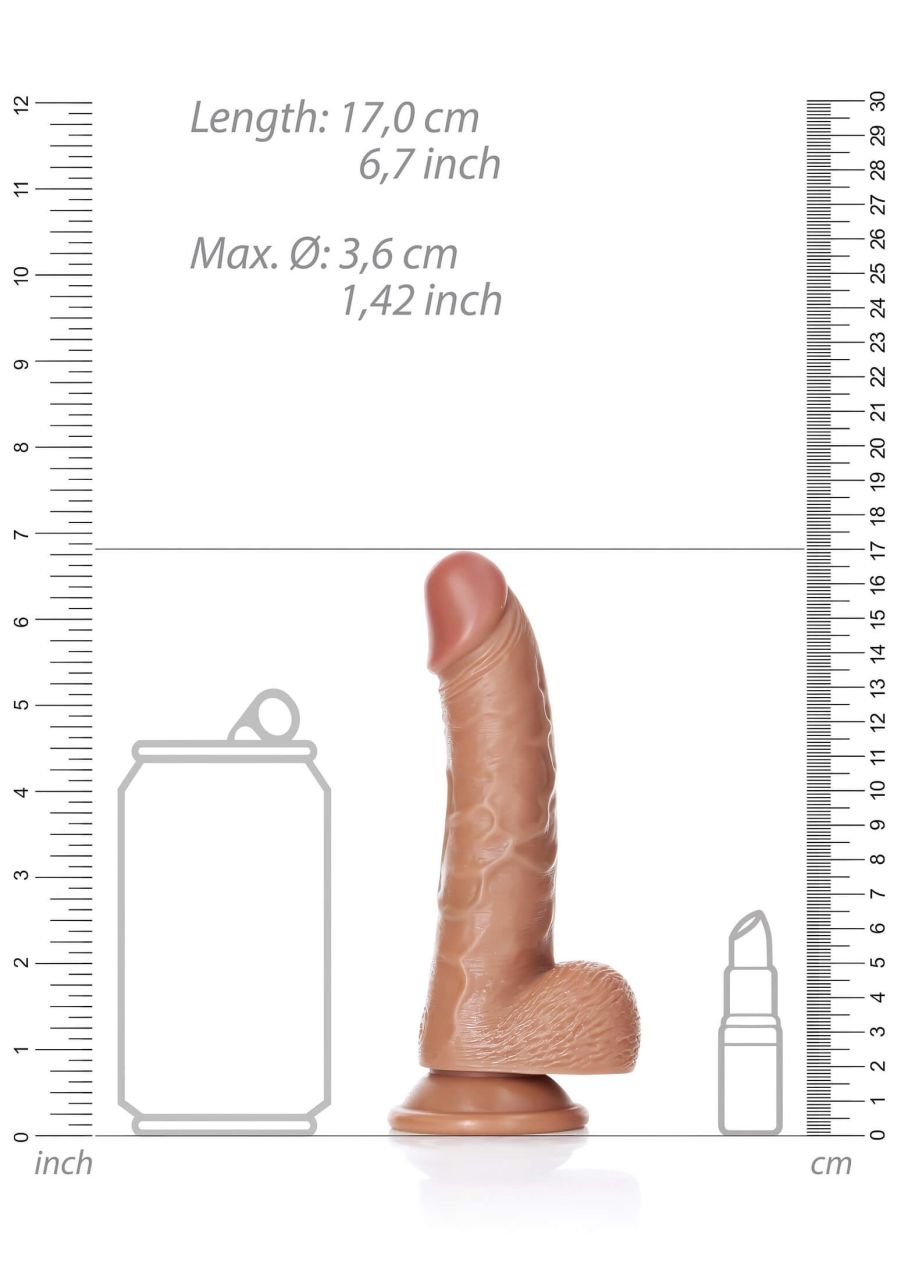 RealRock - tapadókorongos, herés dildó - 15,5 cm (sötét testszínű) RealRock - tapadókorongos, herés dildó - 15,5 cm (sötét testszínű)