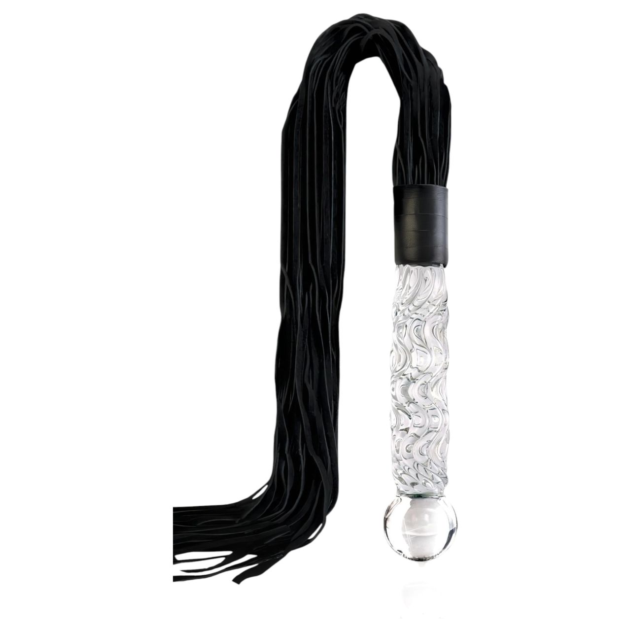Icicles No. 38 - bőr korbács és üveg dildó (átlátszó-fekete) Icicles No. 38 - bőr korbács és üveg dildó (átlátszó-fekete)