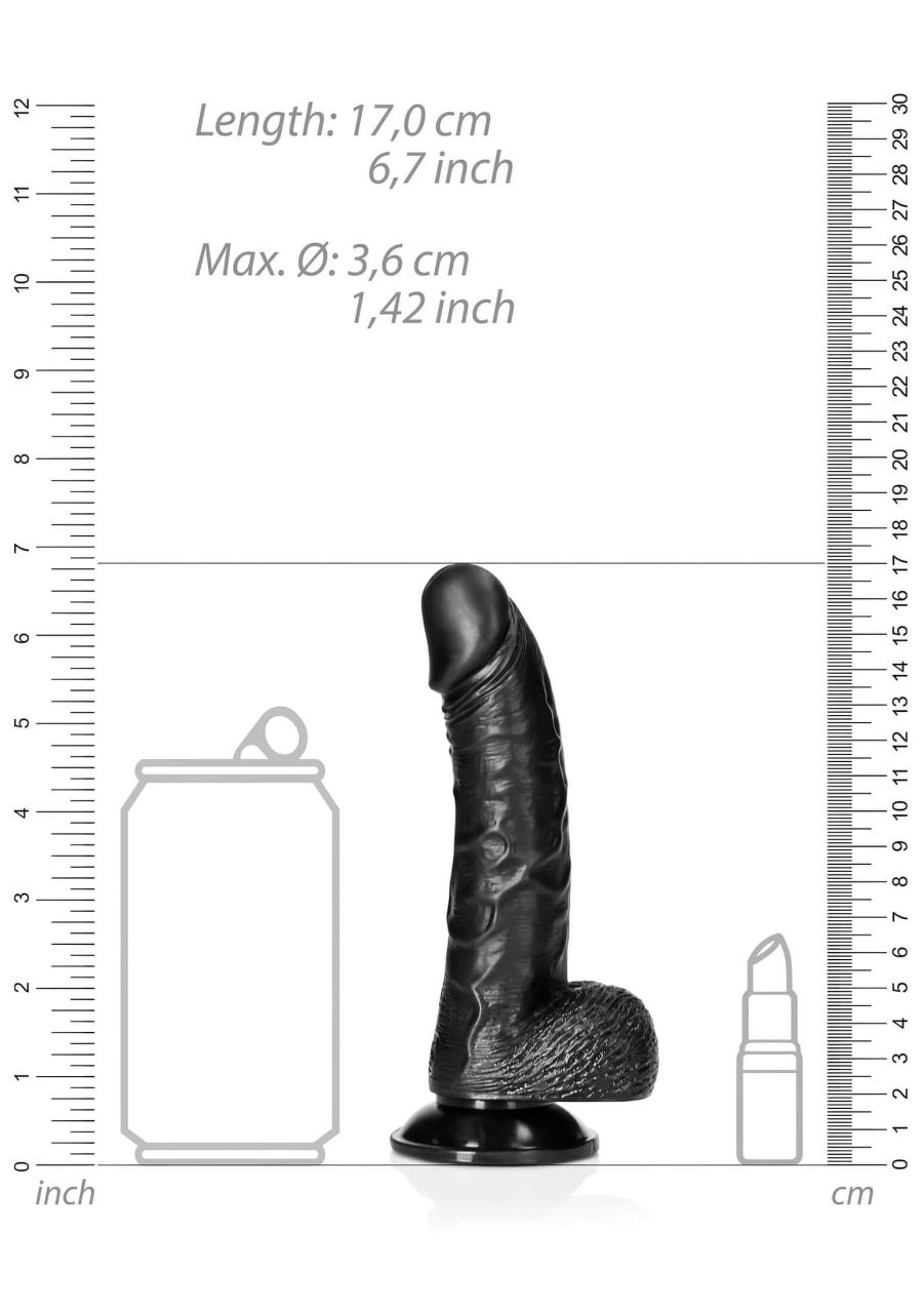 RealRock - tapadókorongos, realisztikus dildó - 15,5 cm (fekete) RealRock - tapadókorongos, realisztikus dildó - 15,5 cm (fekete)