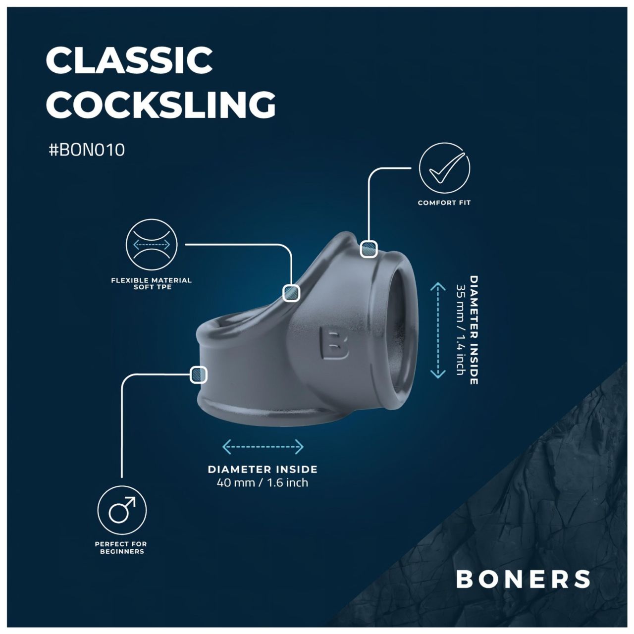 Boners Cocksling - péniszgyűrű és herenyújtó-gyűrű (szürke) Boners Cocksling - péniszgyűrű és herenyújtó-gyűrű (szürke)