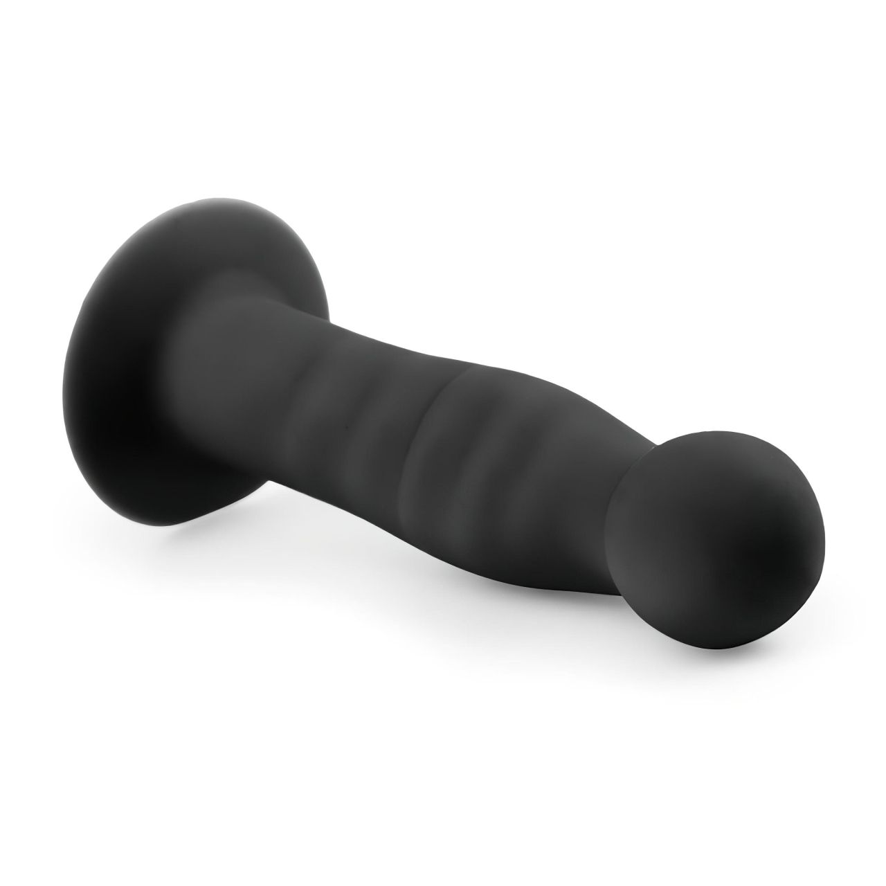 EasyToys Ribbed - tapadókorongos anál dildó (14 cm, fekete)