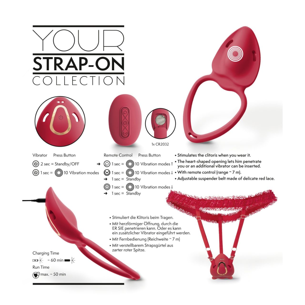 You2Toys - viselhető vibrációs csiklóizgató (piros)