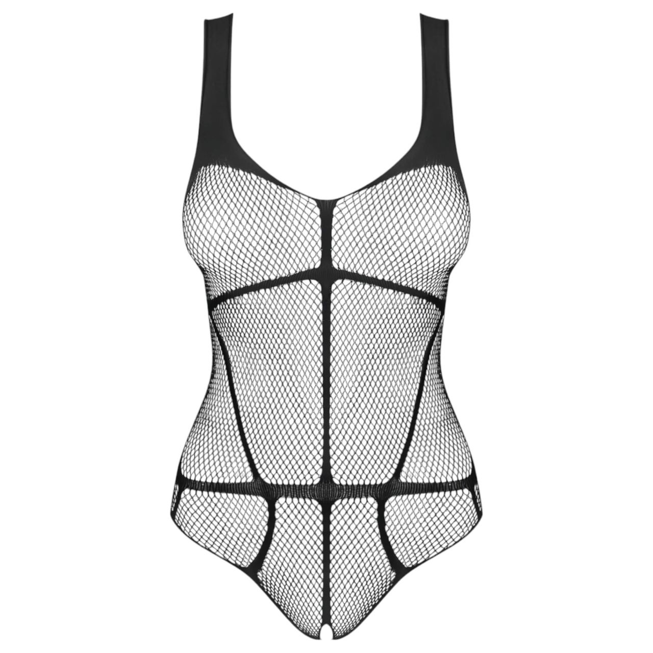 Obsessive B336 - átlátszó, nyitott fekete necc body (S-L)