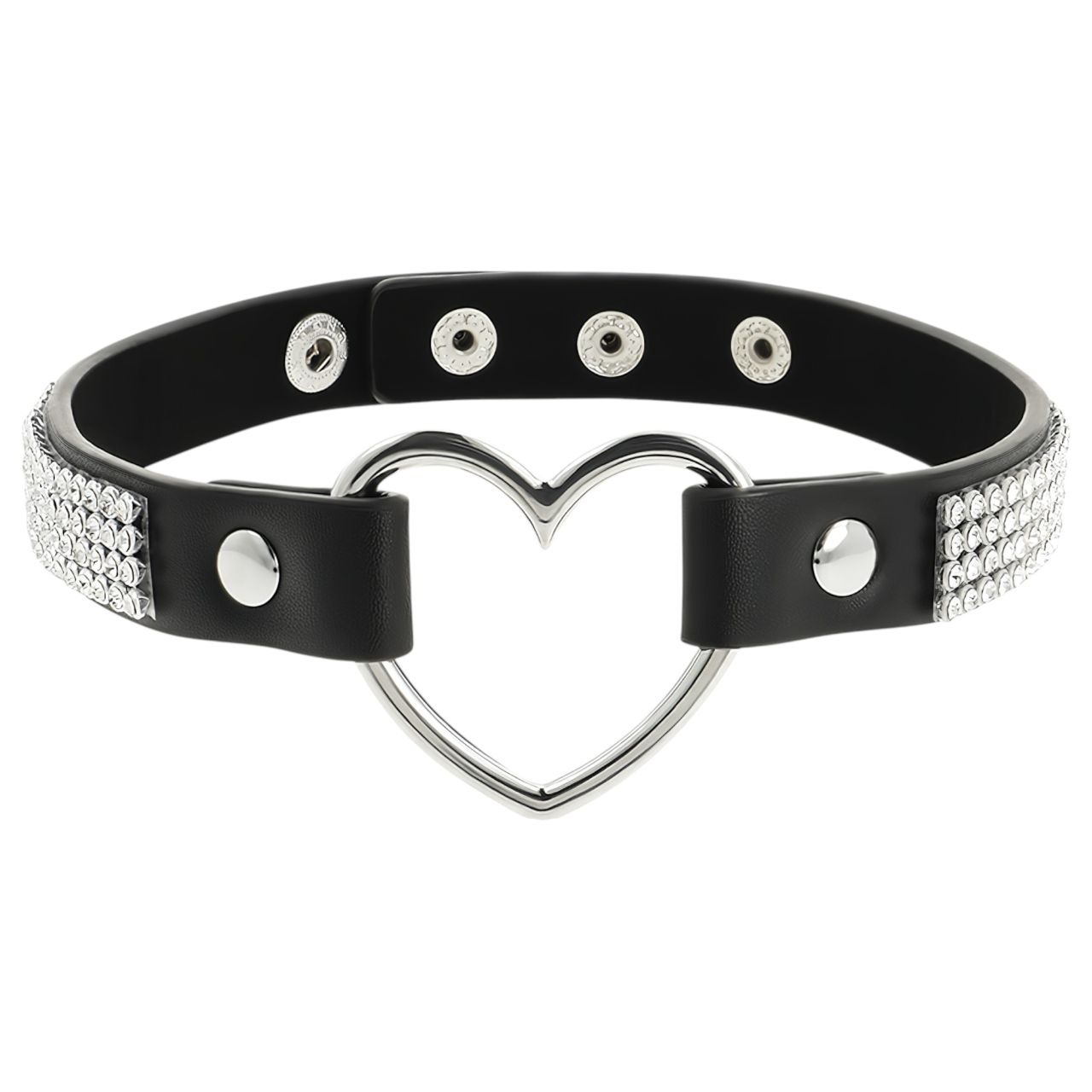 Coquette - strasszos choker nyakpánt szív medállal (fekete)
