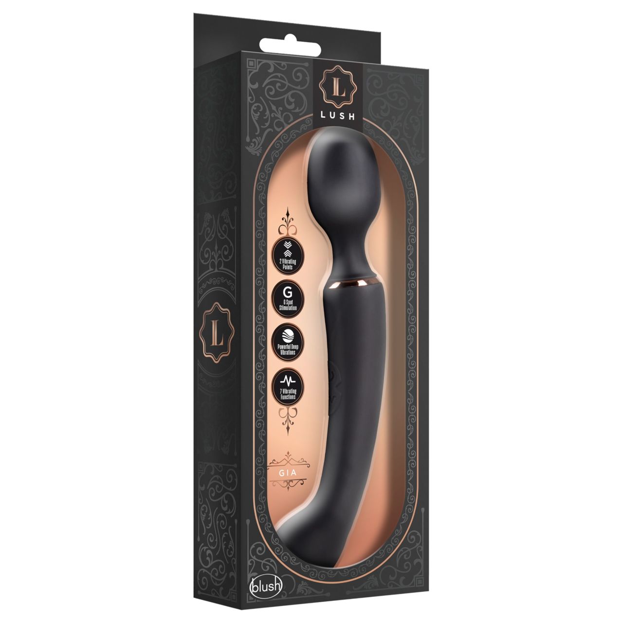 Blush Lush - 2 az 1-ben wand és G-pont vibrátor (fekete) Blush Lush - 2 az 1-ben wand és G-pont vibrátor (fekete)