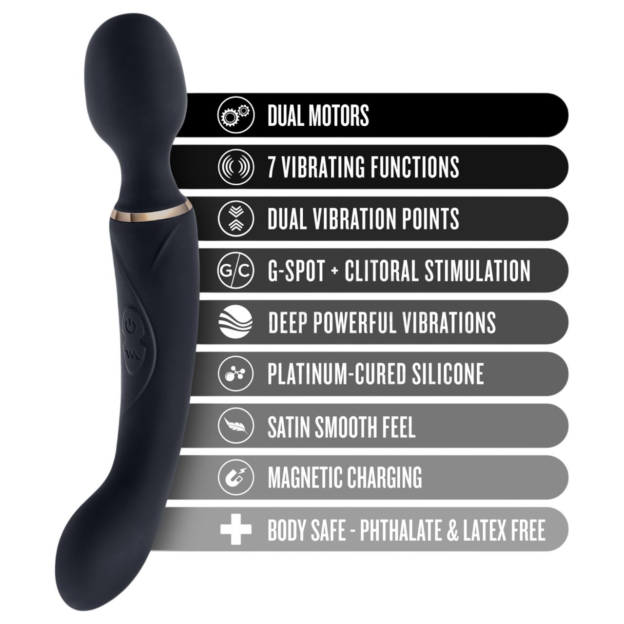 Blush Lush - 2 az 1-ben wand és G-pont vibrátor (fekete) Blush Lush - 2 az 1-ben wand és G-pont vibrátor (fekete)