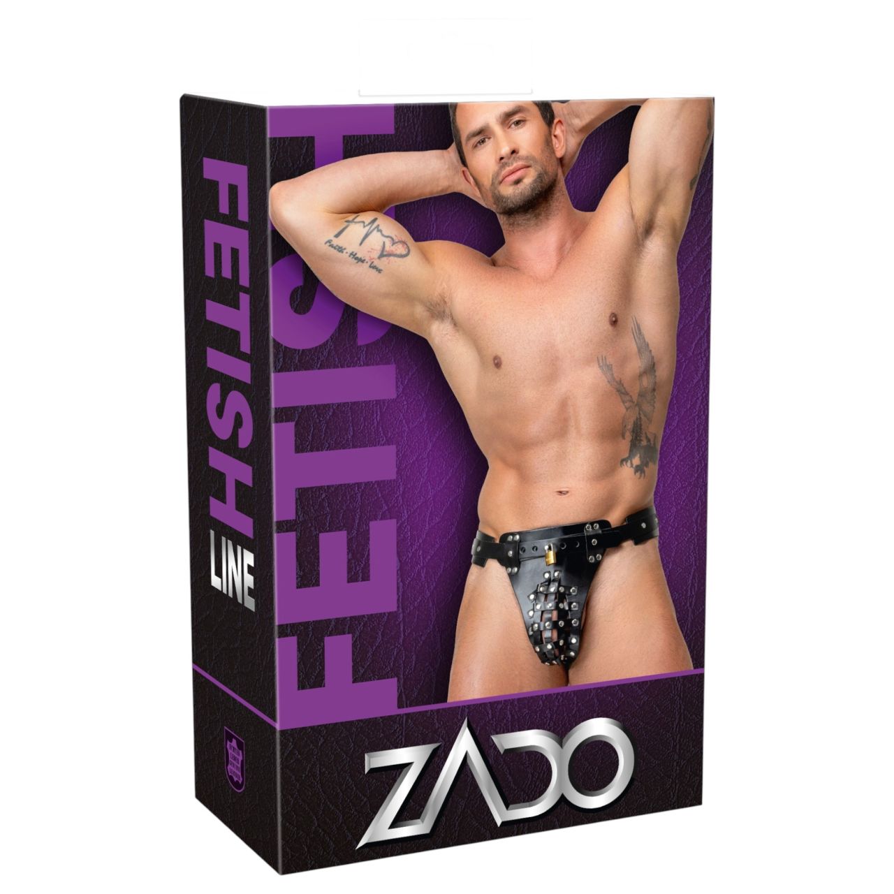 ZADO - bőr erényöv tanga 2 lakattal - fekete (S-2XL)