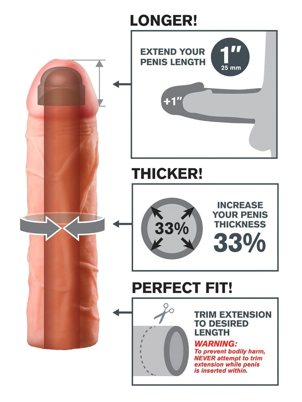 Pipedream - X-TENSION Perfect 1 - élethű péniszköpeny (17,7 cm, testszínű)