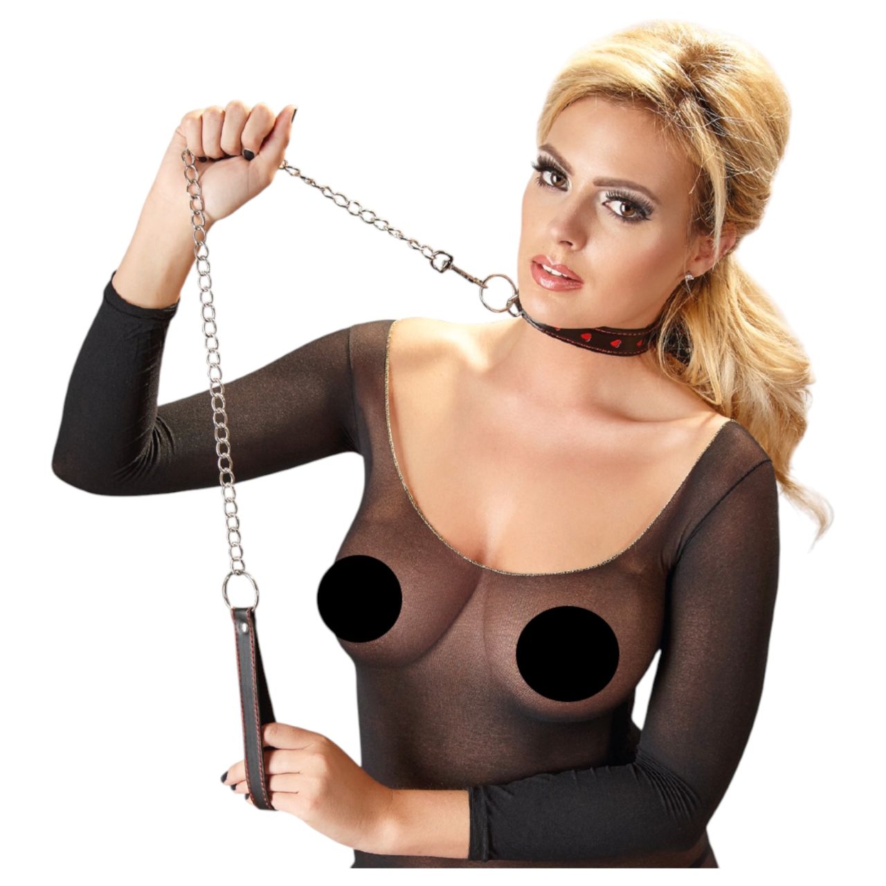 Bad Kitty - szíves nyakörv és fém póráz, bondage szett (fekete) Bad Kitty - szíves nyakörv és fém póráz, bondage szett (fekete)