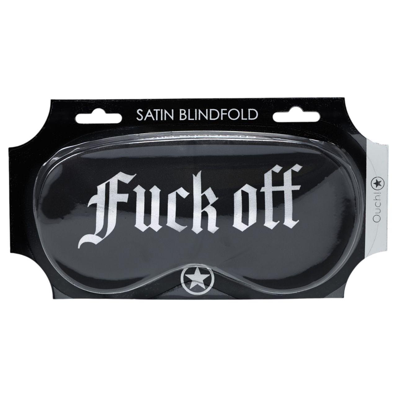 Ouch! Fuck Off - feliratos szatén BDSM szemmaszk (fekete)