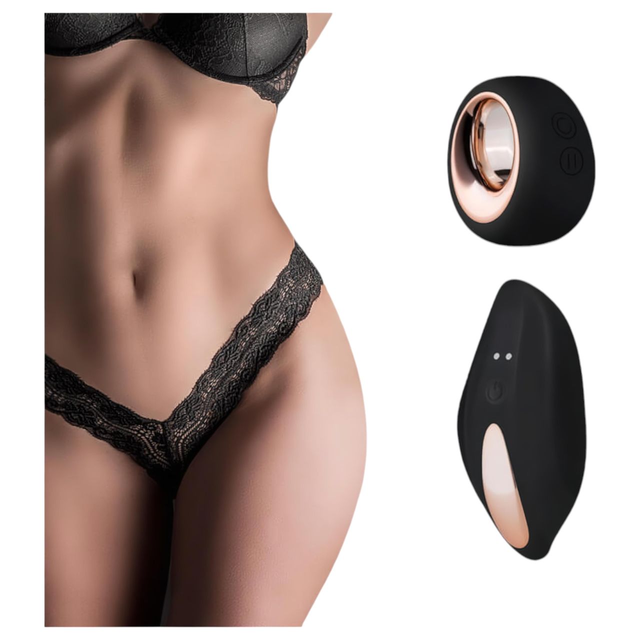Pantyrebel - akkus, rádiós vibrációs csipke tanga (fekete, S-L)