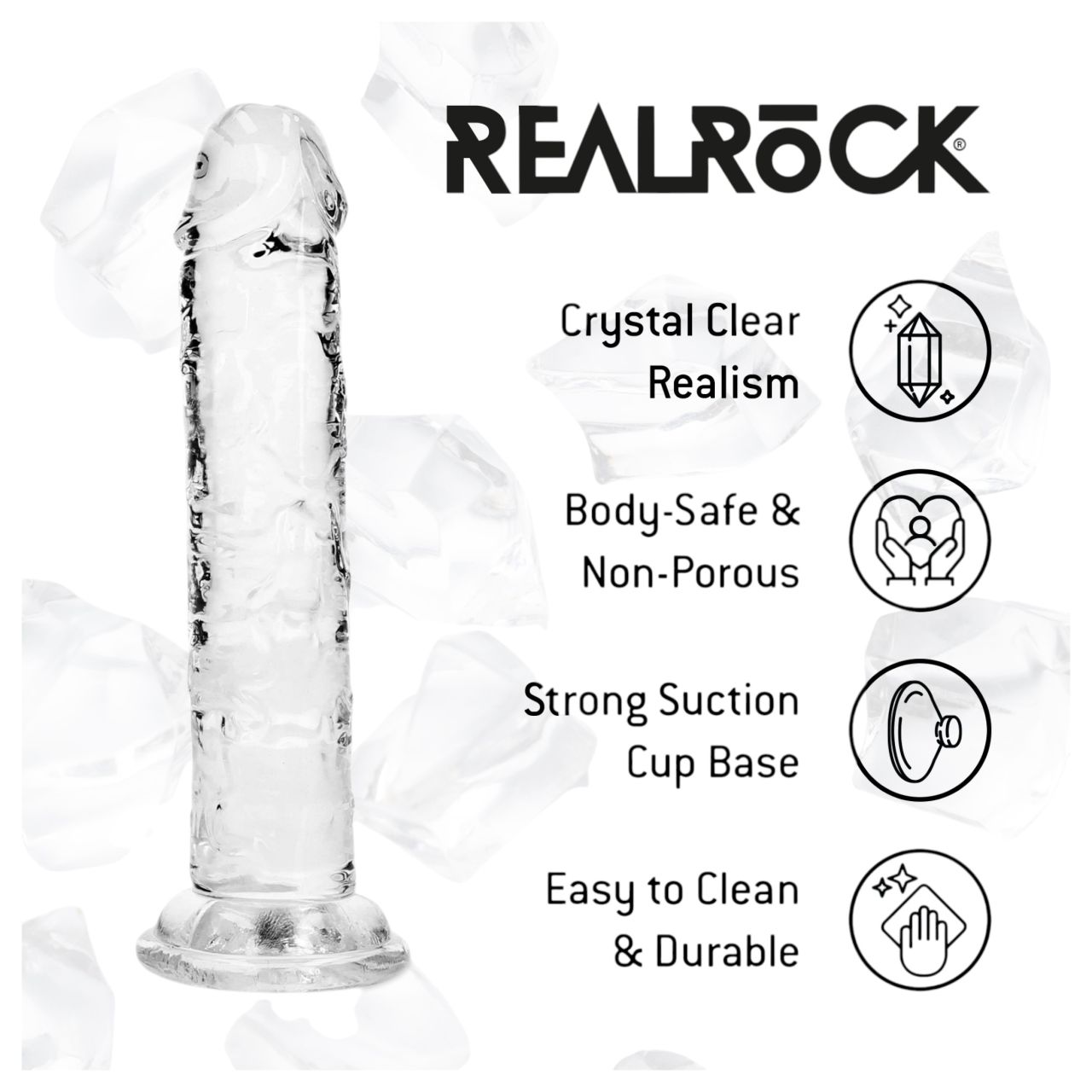 RealRock - élethű dildó tapadókoronggal (átlátszó) - 12,7 cm