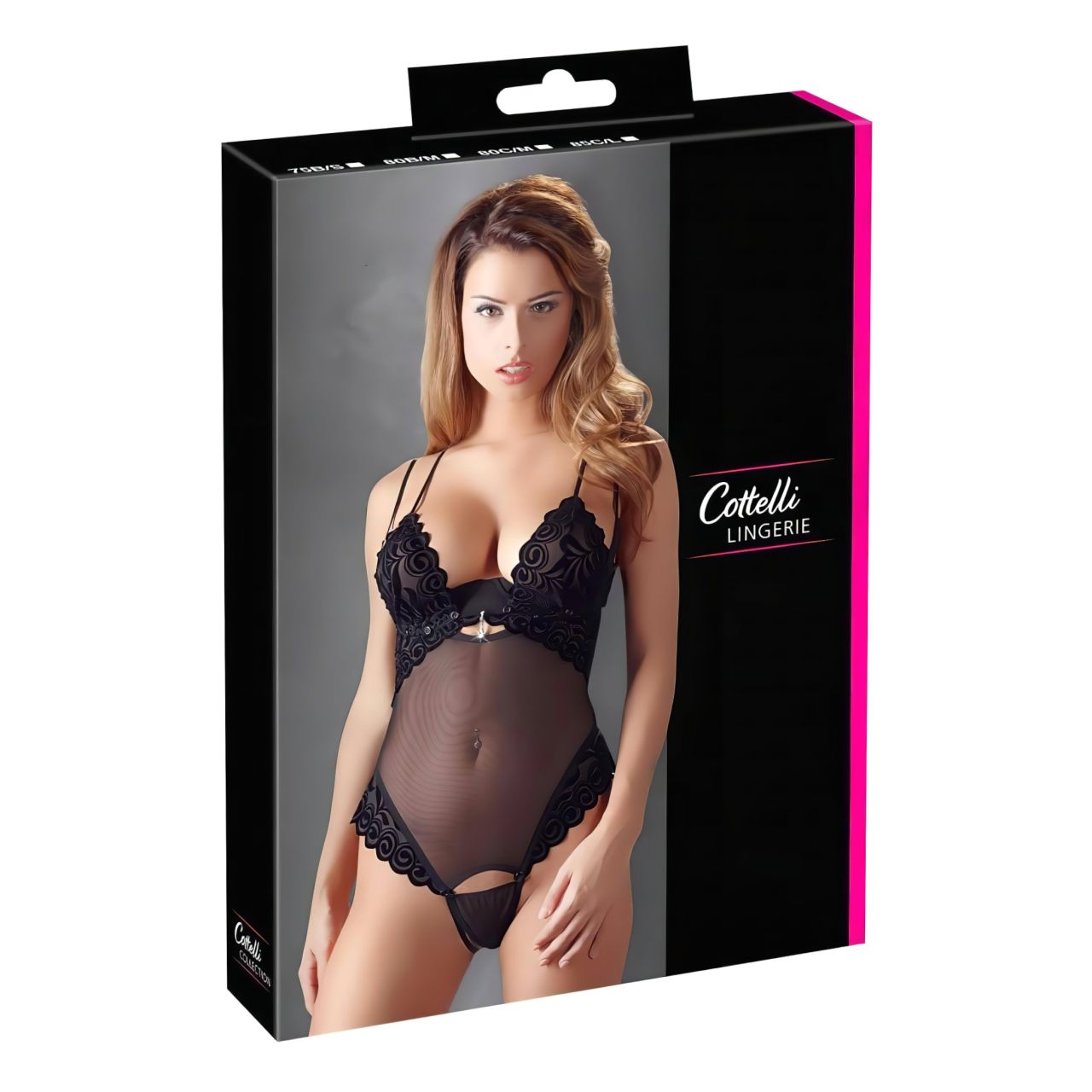 Cottelli - bársonyos, variálható body (fekete)