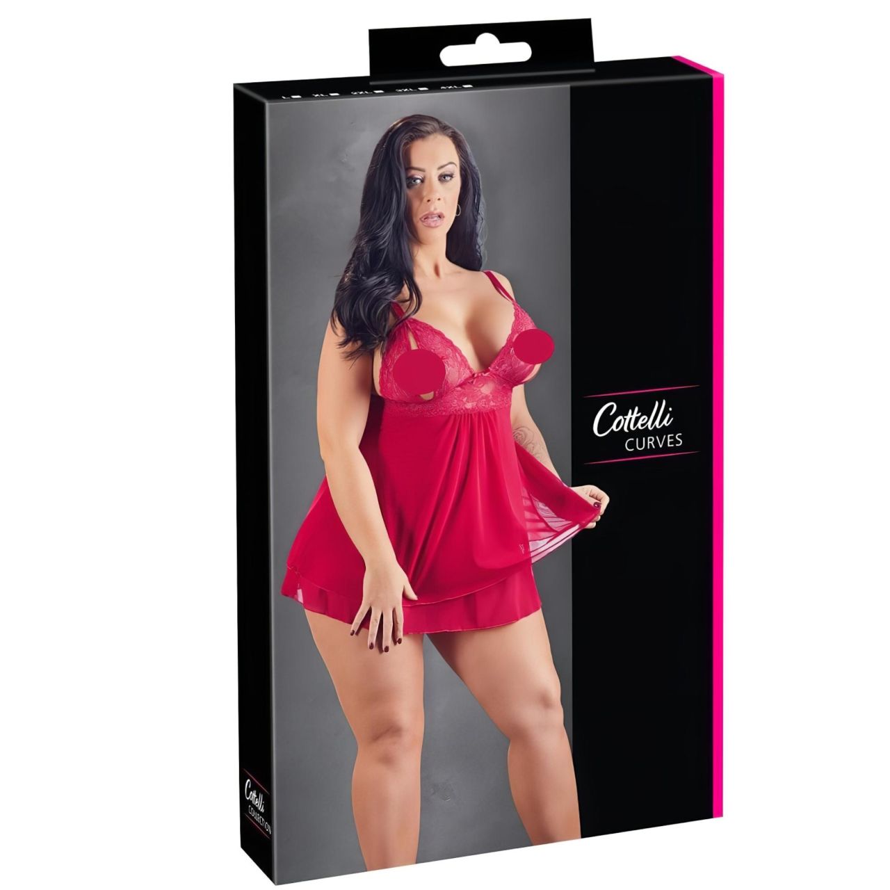 Cottelli Plus Size - csipkés, lenge babydoll (piros)