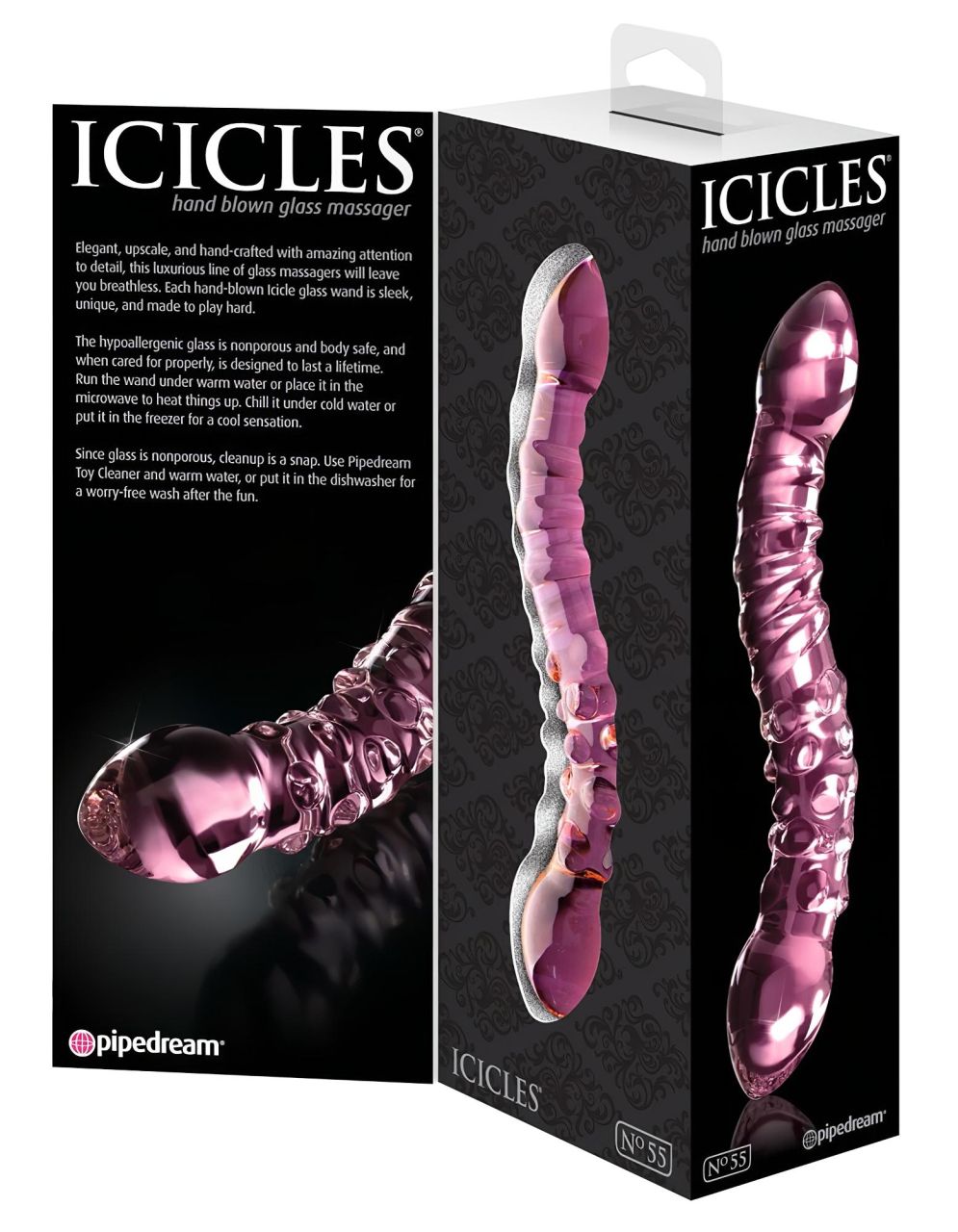 Icicles No. 55 - kétvégű, G-pont üveg dildó (pink) Icicles No. 55 - kétvégű, G-pont üveg dildó (pink)