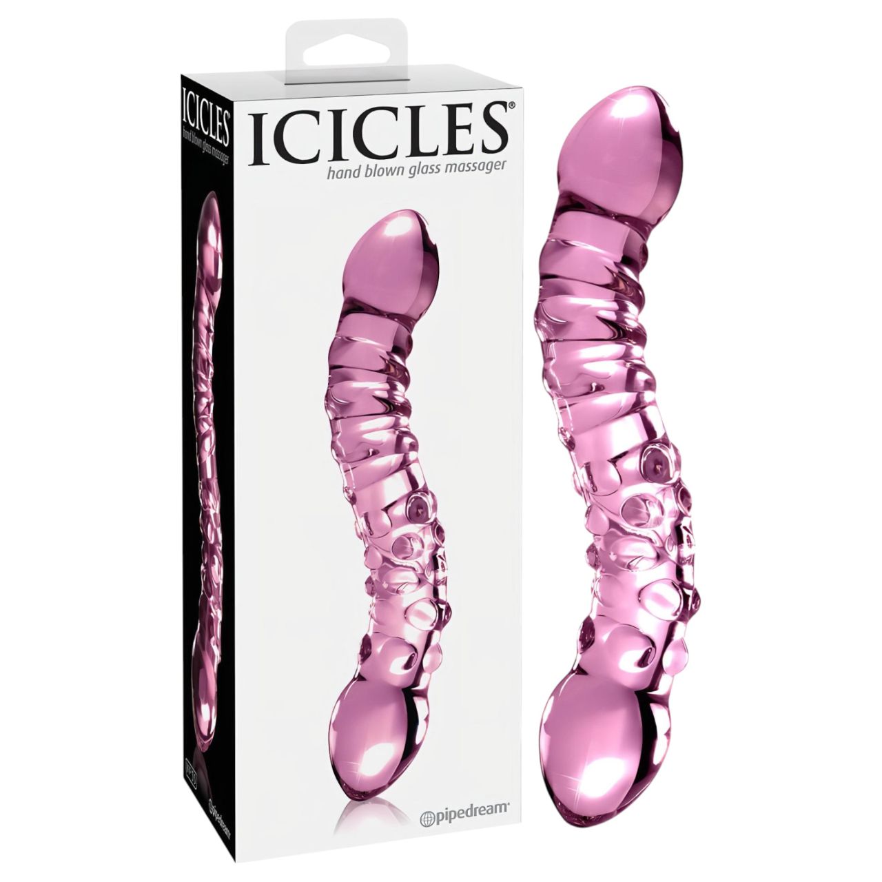 Icicles No. 55 - kétvégű, G-pont üveg dildó (pink)