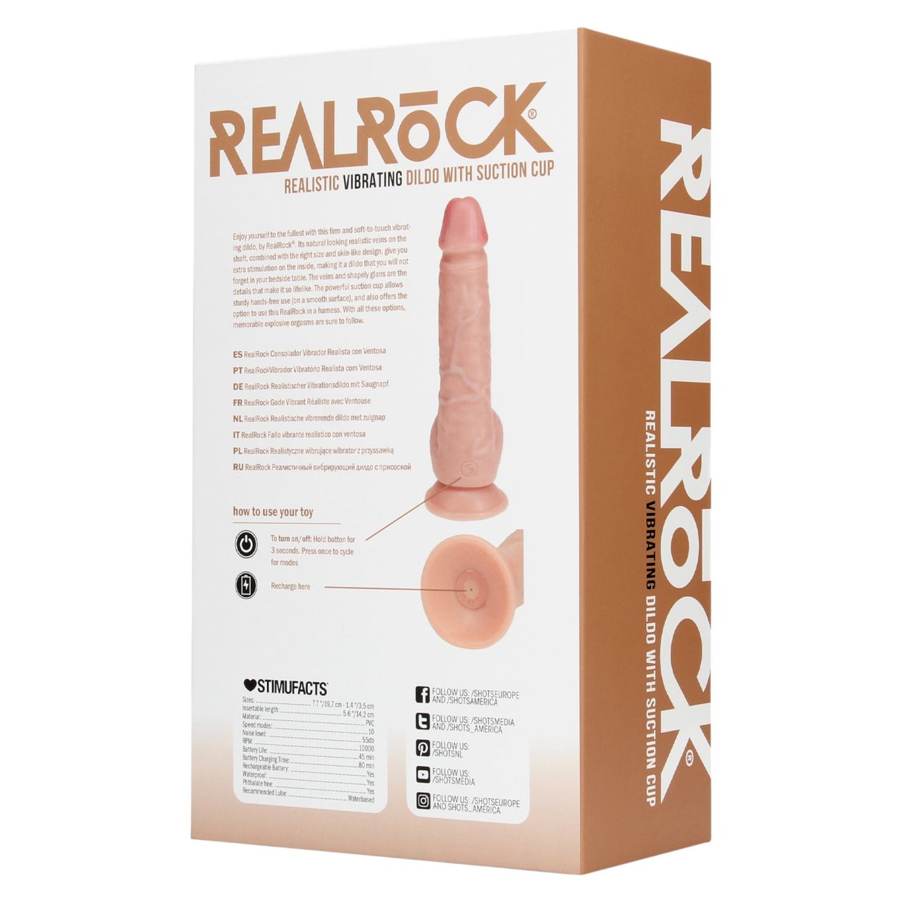 RealRock - tapadókorongos vibrátor (natúr, 18 cm)