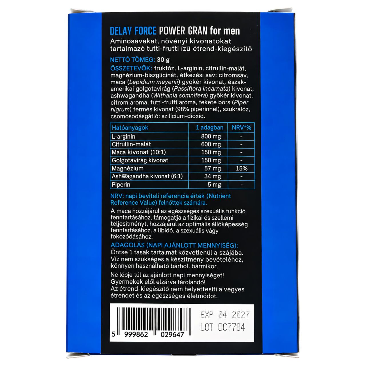 Delay Force Power - magömlés késleltető étrend-kiegészítő por (7 tasak) Delay Force Power - magömlés késleltető étrend-kiegészítő por (7 tasak)