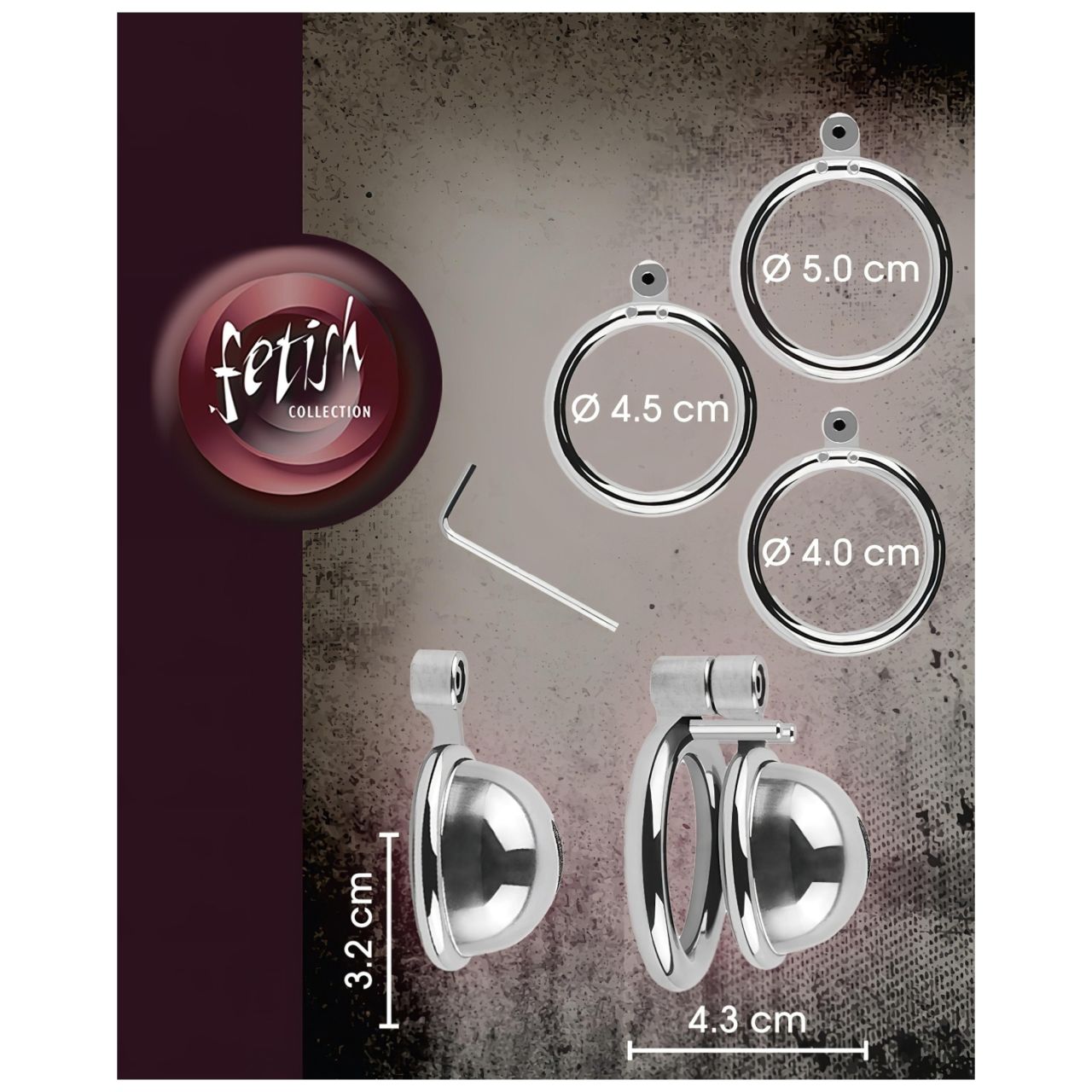 fetish collection - mini péniszketrec 3 cserélhető heregyűrűvel (ezüst)