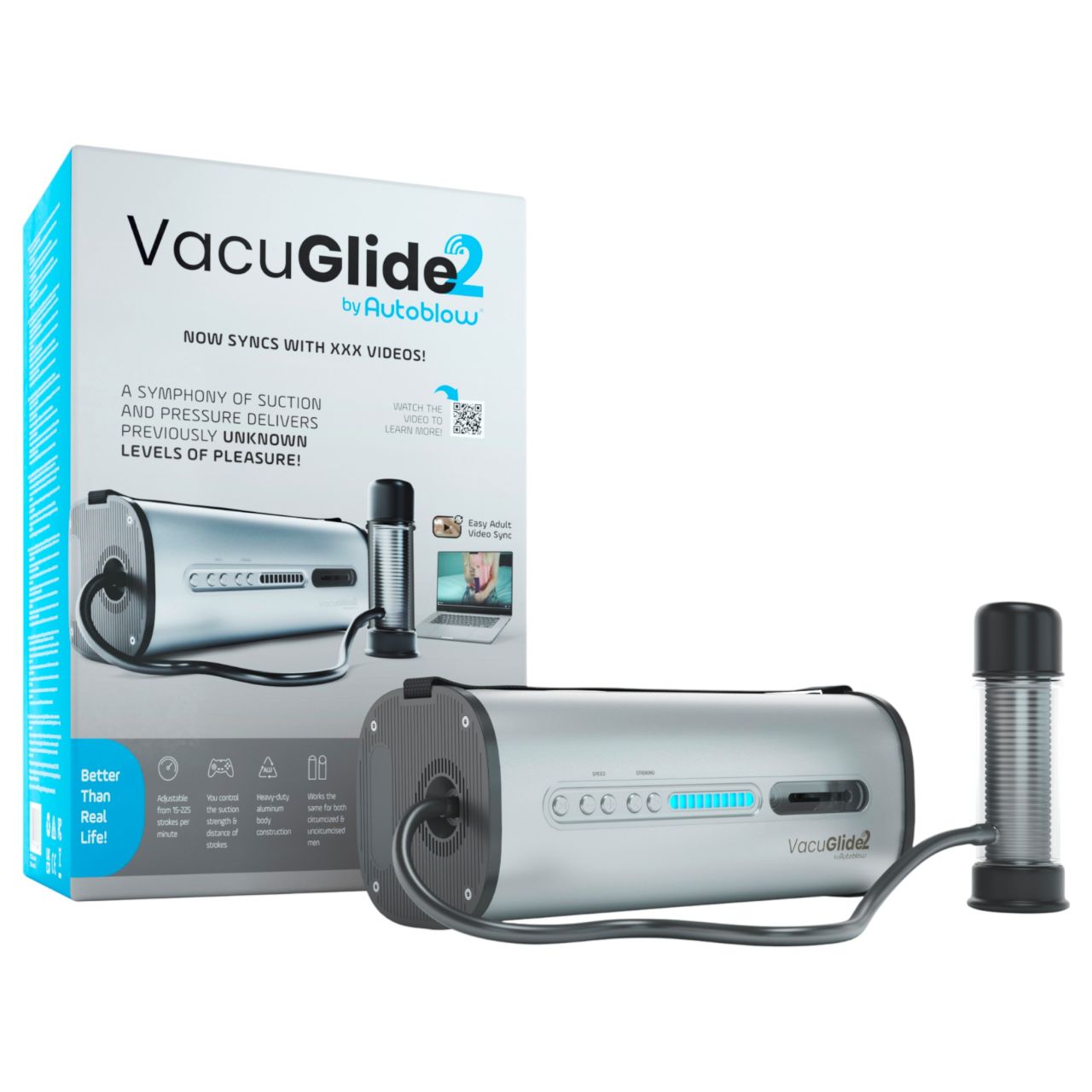 VacuGlide 2 - automata, hálózati férfi luxus maszturbátor (ezüst)