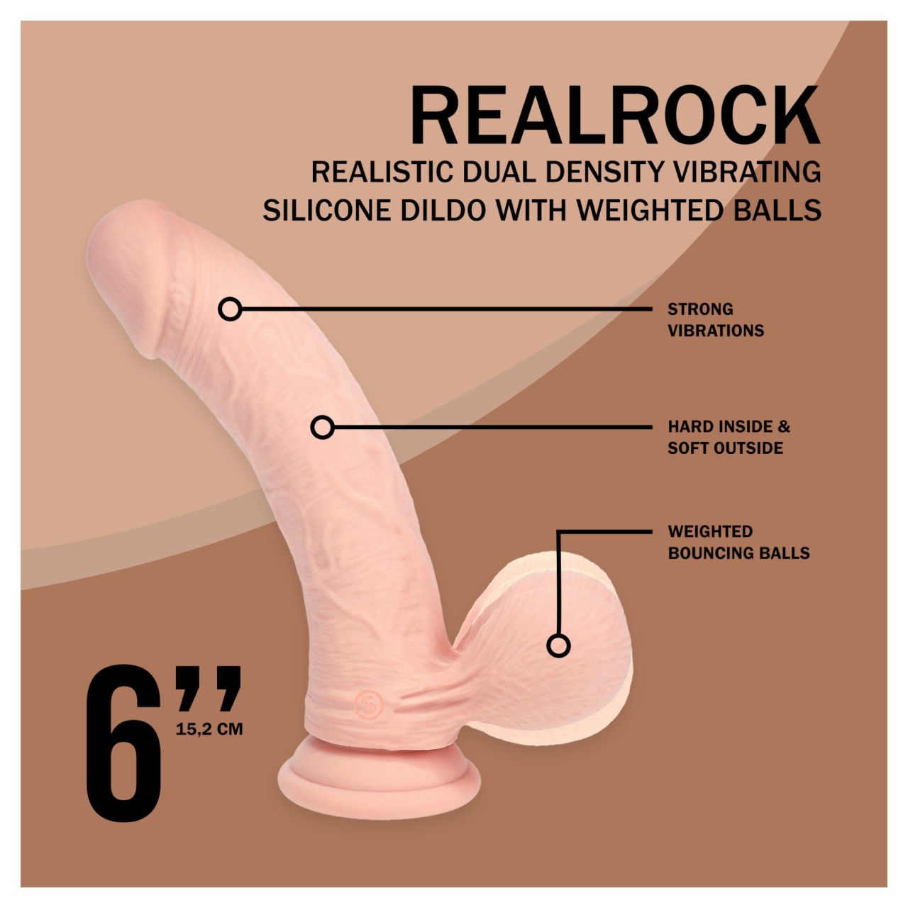 RealRock - dupla sűrűségű élethű vibrátor (testszínű) - 15 cm RealRock - dupla sűrűségű élethű vibrátor (testszínű) - 15 cm