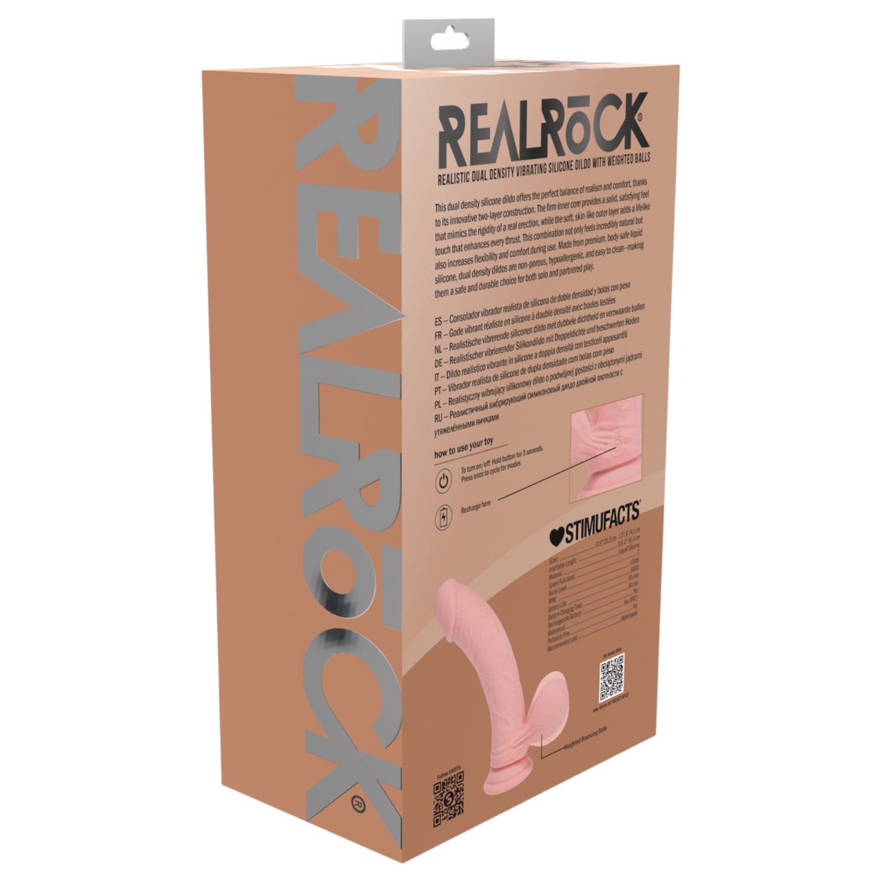 RealRock - dupla sűrűségű élethű vibrátor (testszínű) - 20 cm RealRock - dupla sűrűségű élethű vibrátor (testszínű) - 20 cm