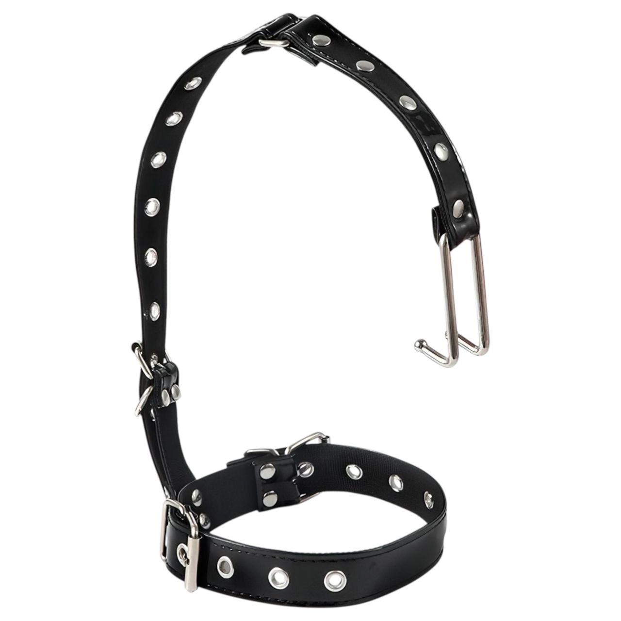 Latetobed - BDSM nyakörv orrkampóval, bondage kellék (fekete)