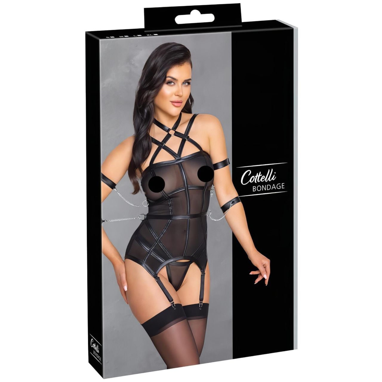 / Cottelli Bondage - pántos felső, kar bilincs és tanga (fekete) / Cottelli Bondage - pántos felső, kar bilincs és tanga (fekete)
