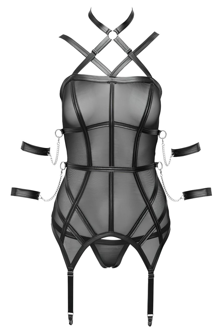 / Cottelli Bondage - pántos felső, kar bilincs és tanga (fekete) / Cottelli Bondage - pántos felső, kar bilincs és tanga (fekete)