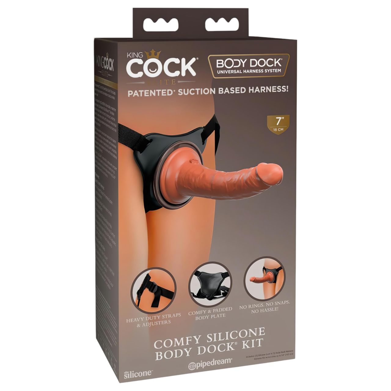 King Cock Elite Comfy - felcsatolható dildó hámmal (sötét testszínű)