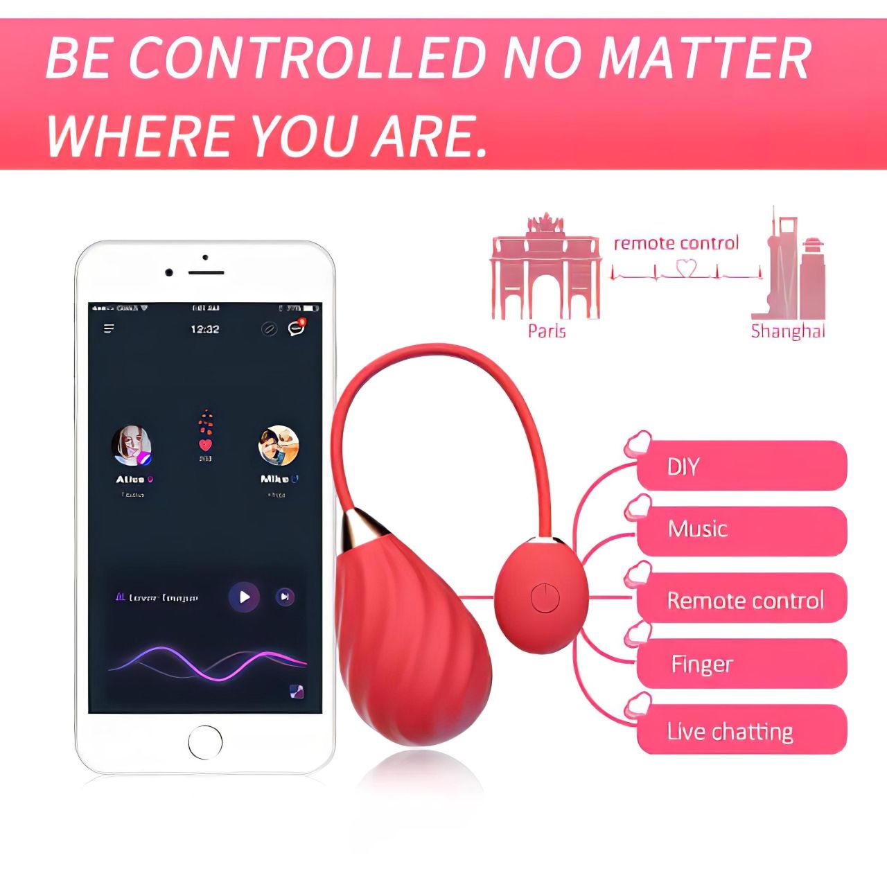 Magic Motion Sundae - hordható App-vezérelt vibrációs tojás (piros)