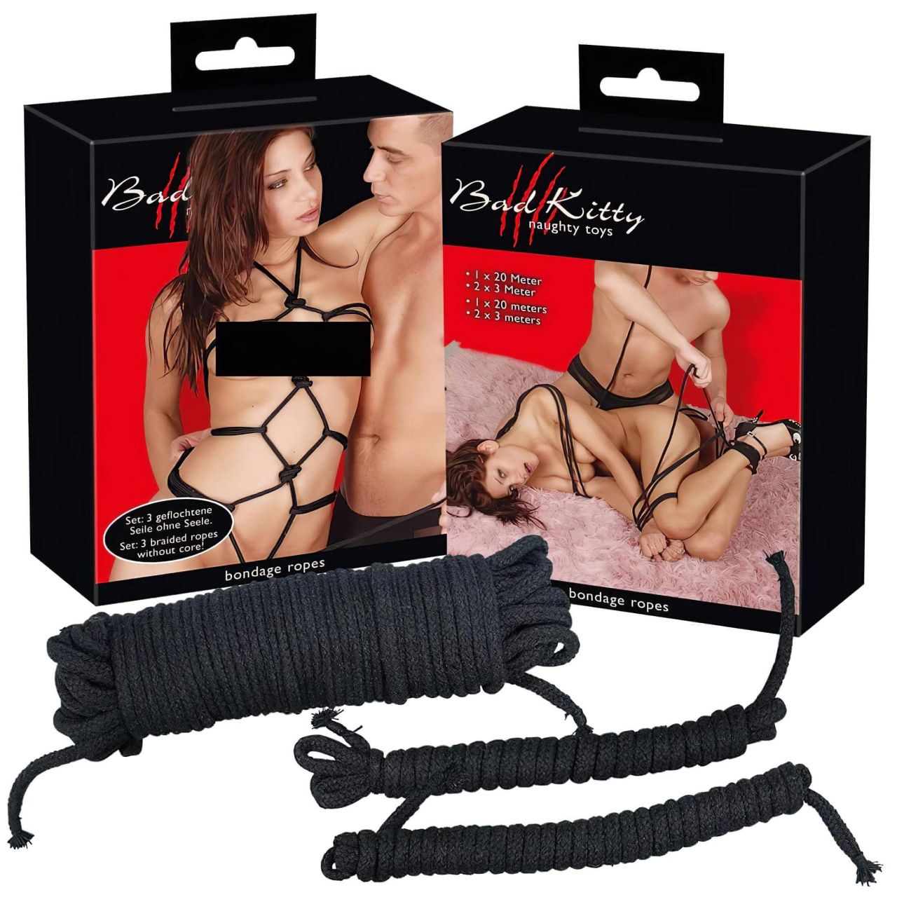 Bad Kitty - bondage kötél szett (20 m + 2 × 3m, fekete) Bad Kitty - bondage kötél szett (20 m + 2 × 3m, fekete)