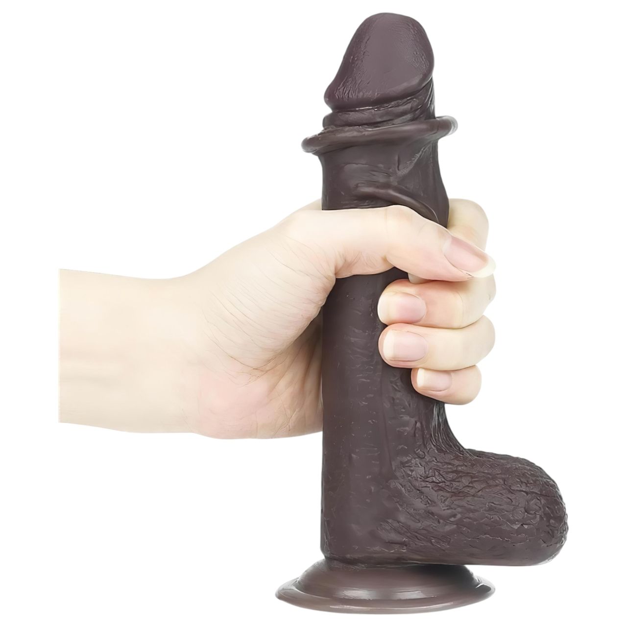 Lovetoy Sliding-Skin - kétrétegű dildó - 18 cm (barna)