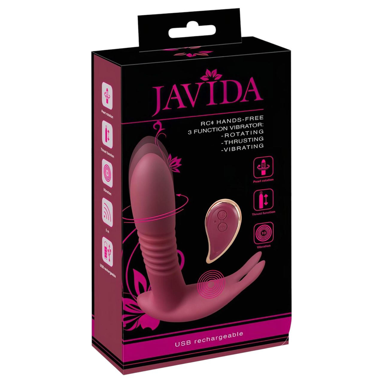 Javida RC - rádiós, 3 funkciós csikló vibrátor (piros)