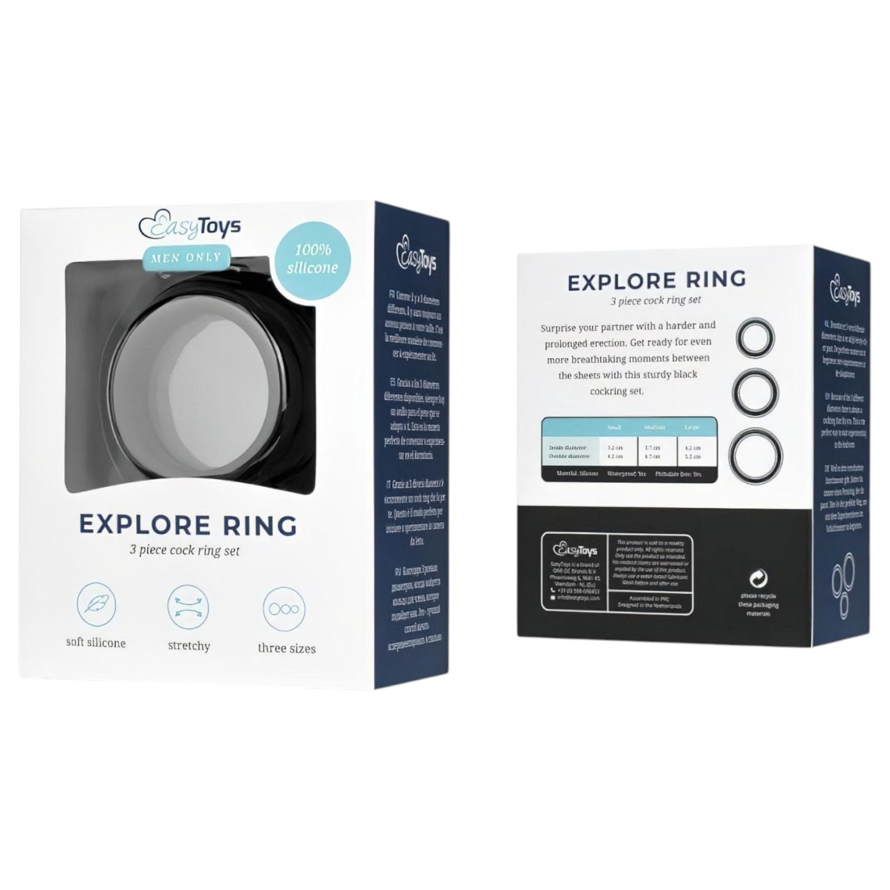 EasyToys Explore Ring - péniszgyűrű szett - 3 részes (fekete)