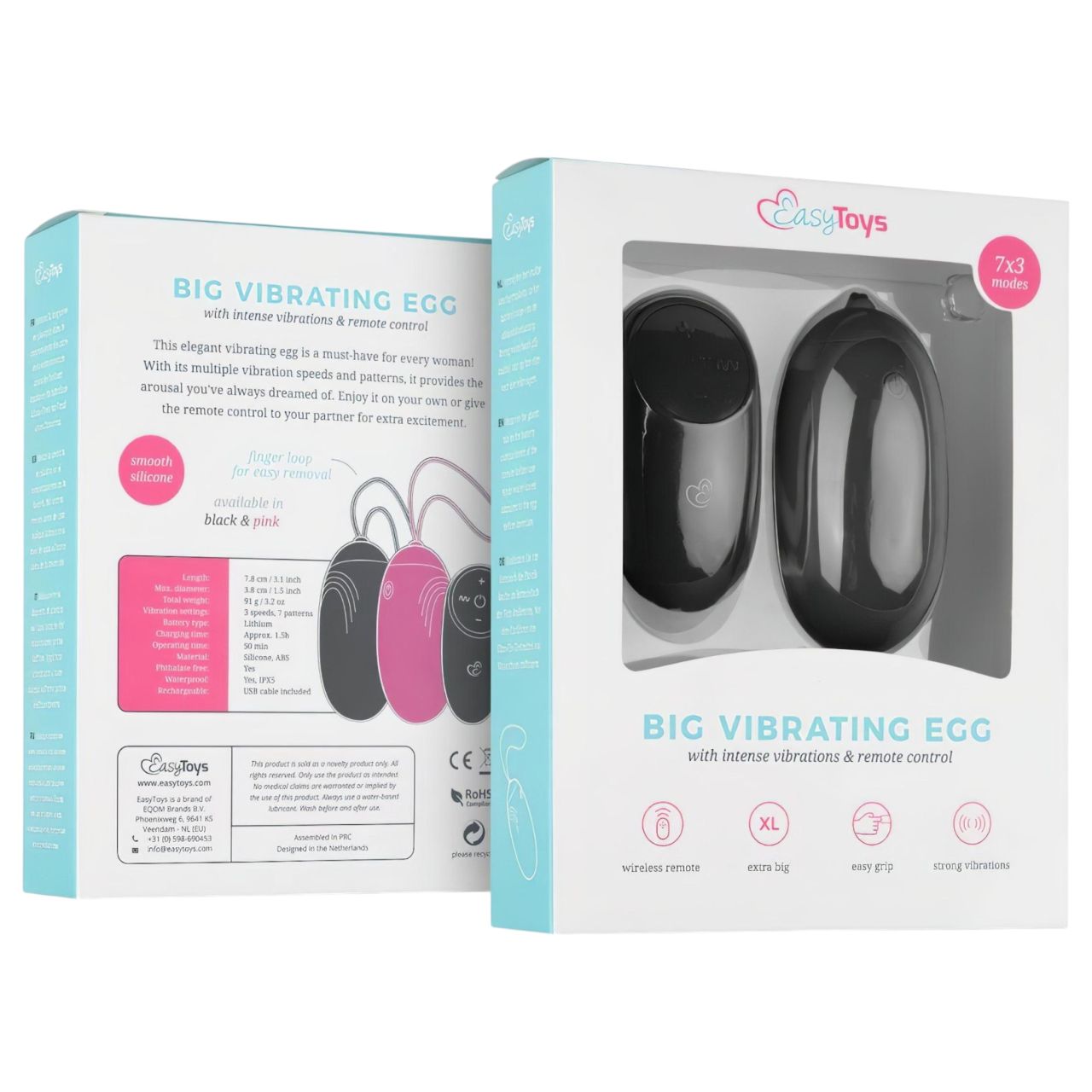 EasyToys - hordható akkus, vízálló, rádiós vibrációs tojás (fekete) EasyToys - hordható akkus, vízálló, rádiós vibrációs tojás (fekete)