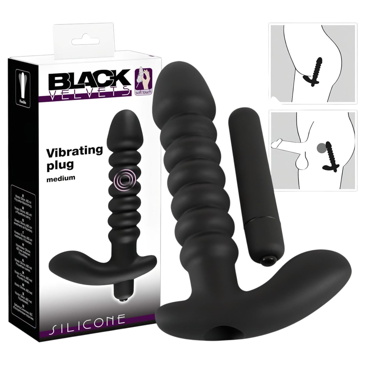 Black Velvets redős vibrátor - közepes (fekete)