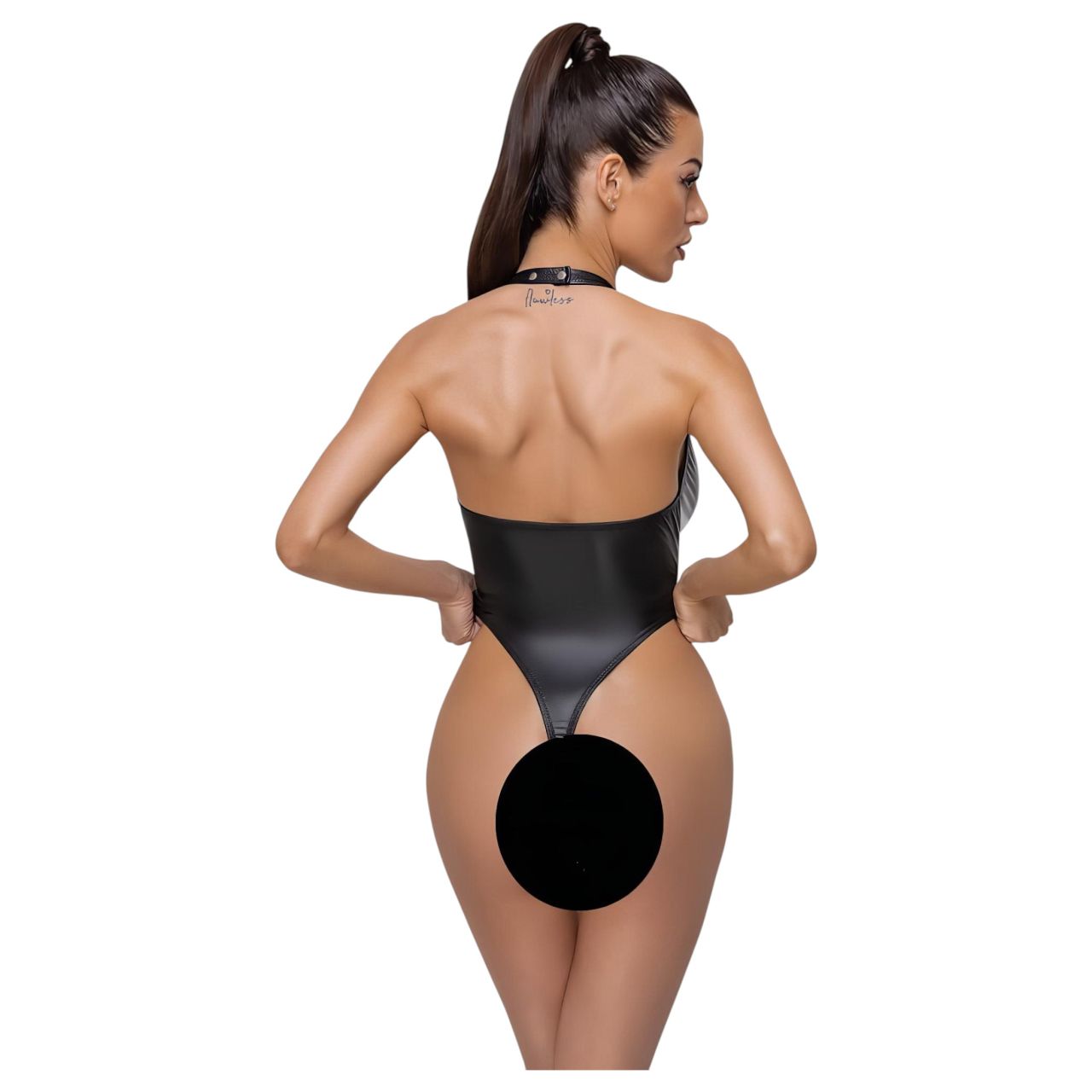 Cottelli Party - fényes, nyakpántos body (fekete)
