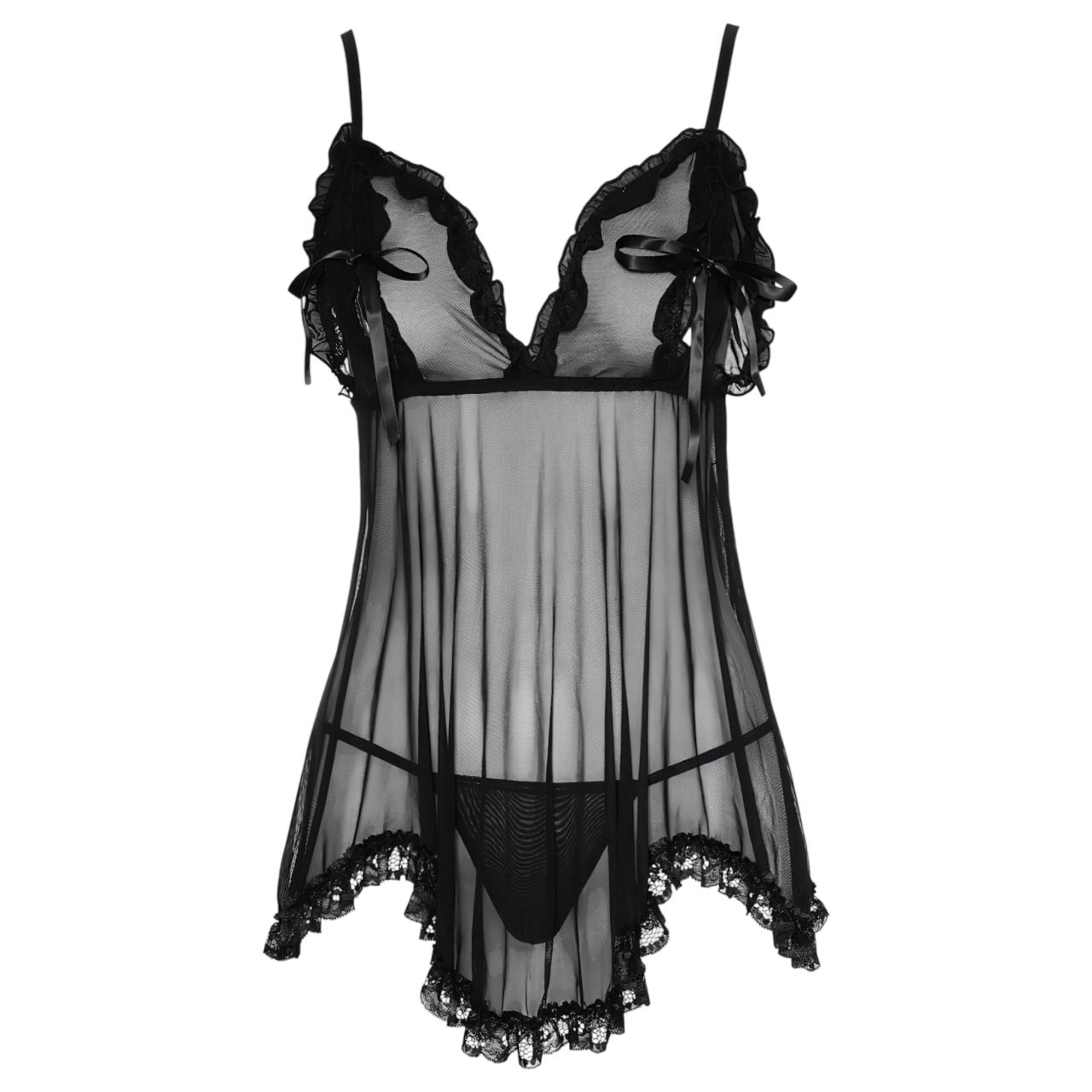 Cottelli - Lenge, fodros babydoll (fekete)