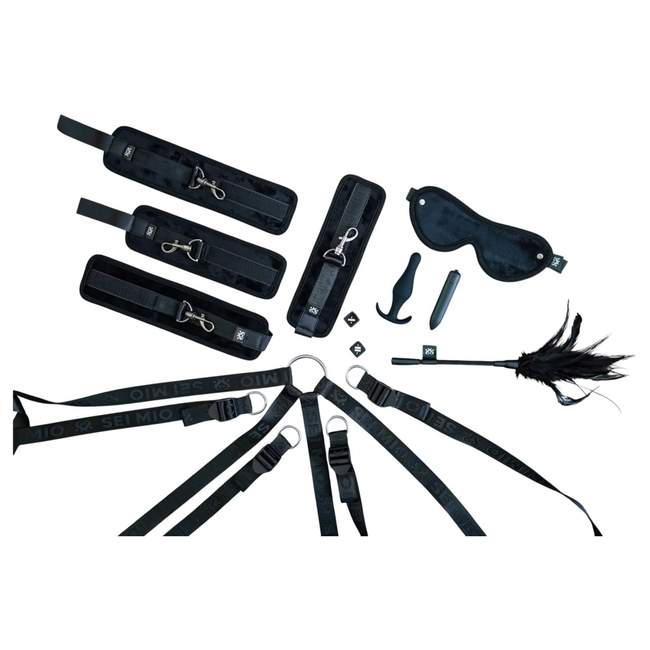 Sei Mio - ágyhoz rögzíthető bondage kötöző szett pároknak (fekete)