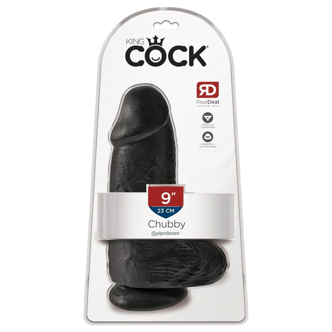 King Cock 9 Chubby - tapadókorongos, herés dildó (23 cm, fekete)