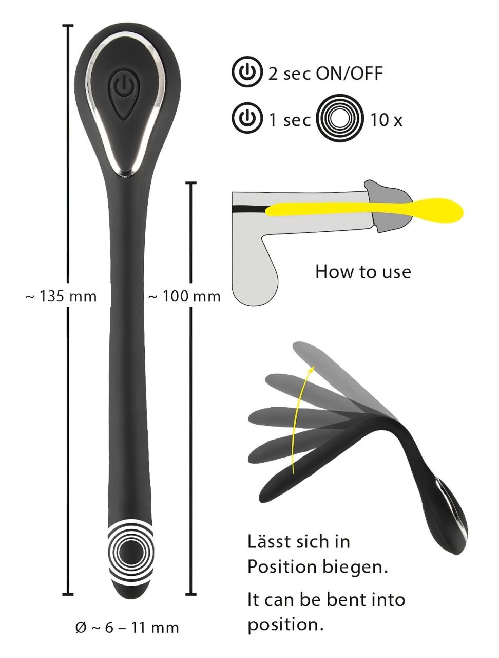 Penis Plug Dilator - akkus, vibrációs dilátor (1 cm, fekete)