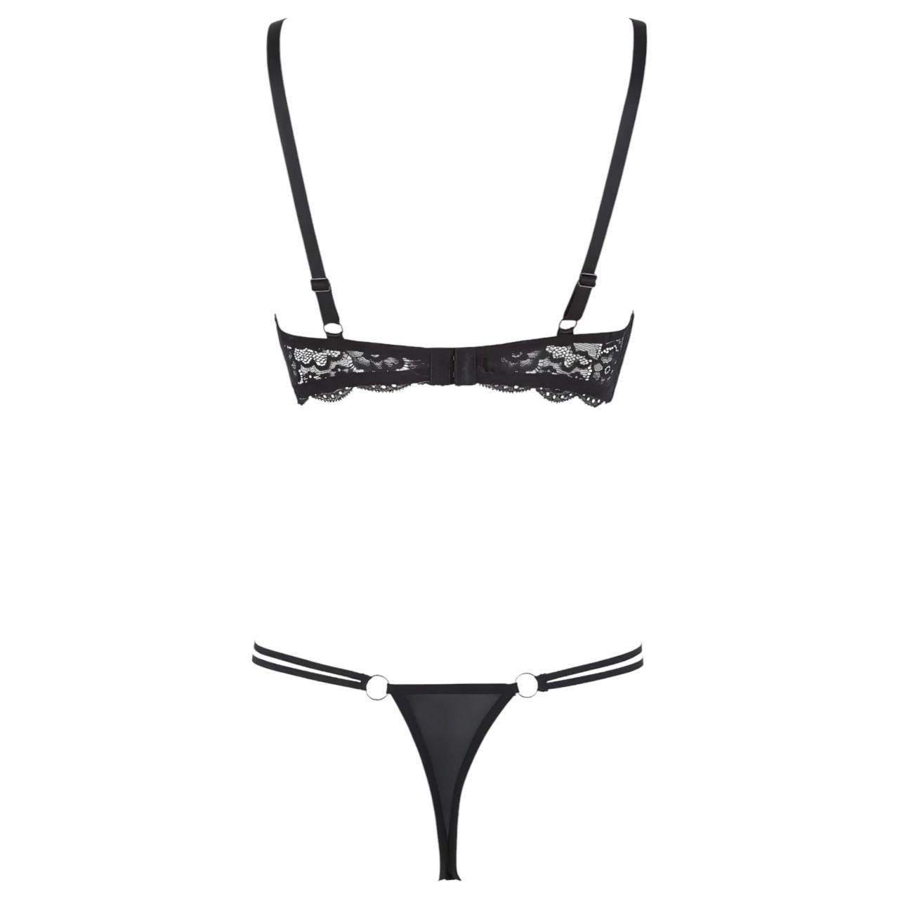 Cottelli - pántos, gyűrűs push-up melltartó és tanga (fekete) Cottelli - pántos, gyűrűs push-up melltartó és tanga (fekete)