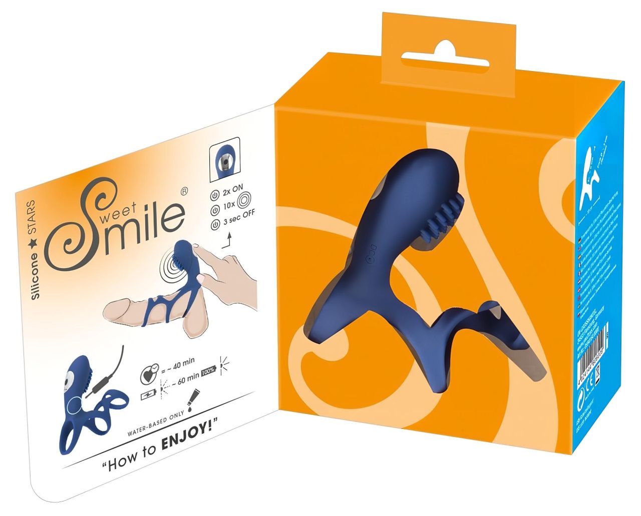 SMILE Couple - akkus, vibrációs péniszmandzsetta, péniszköpeny (kék)