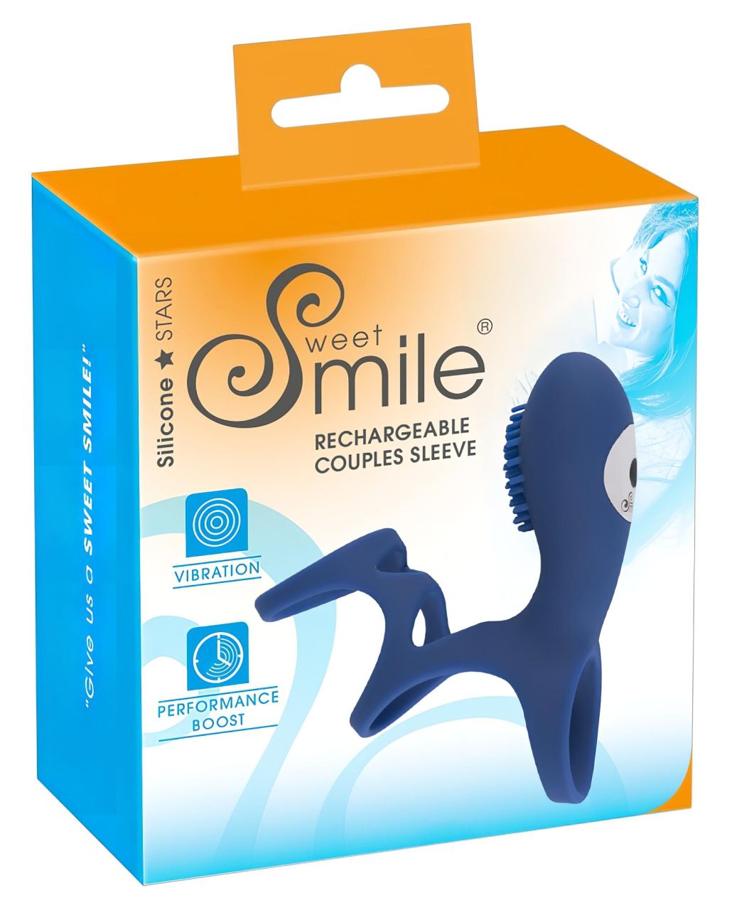 SMILE Couple - akkus, vibrációs péniszmandzsetta, péniszköpeny (kék)