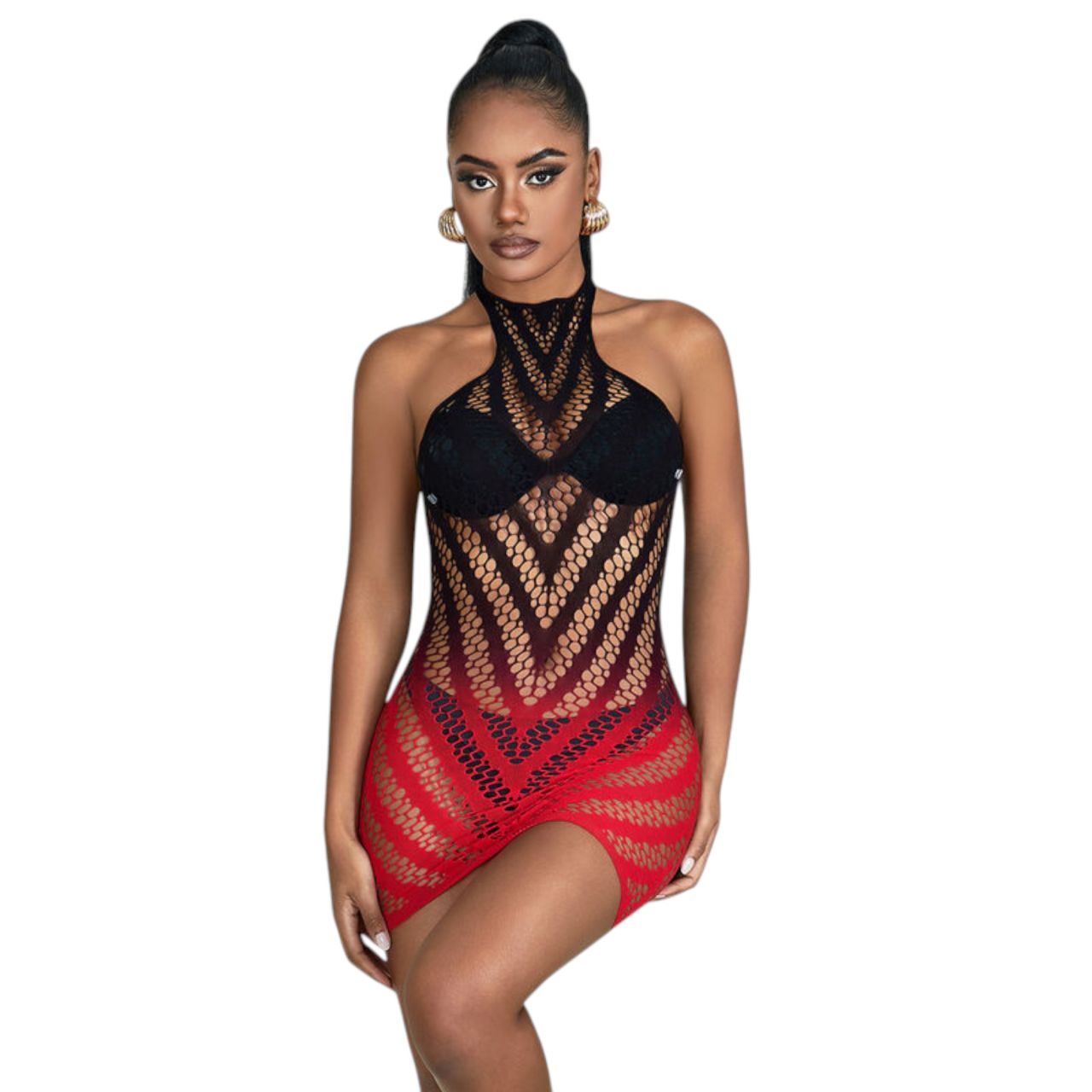 Subblime 952242 - színátmenetes necc ruha (piros) - XS-M