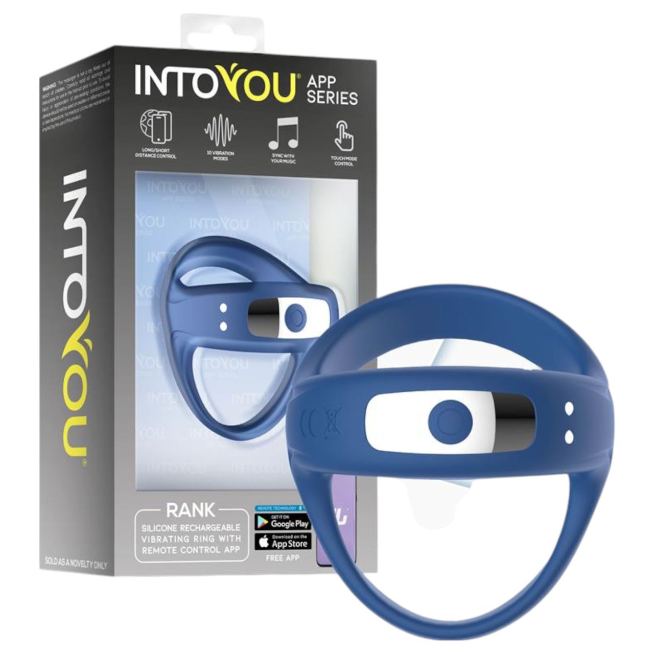 INTOYOU - App-vezérelt vibrációs pénisz- és heregyűrű, férfiaknak (kék)