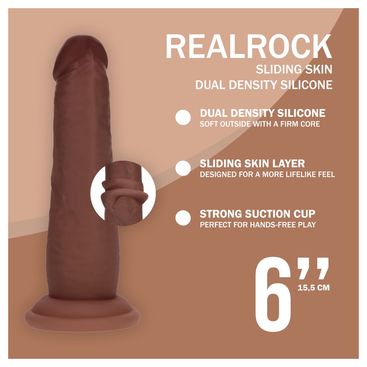 RealRock - dupla sűrűségű élethű dildó (barna) - 15,5 cm