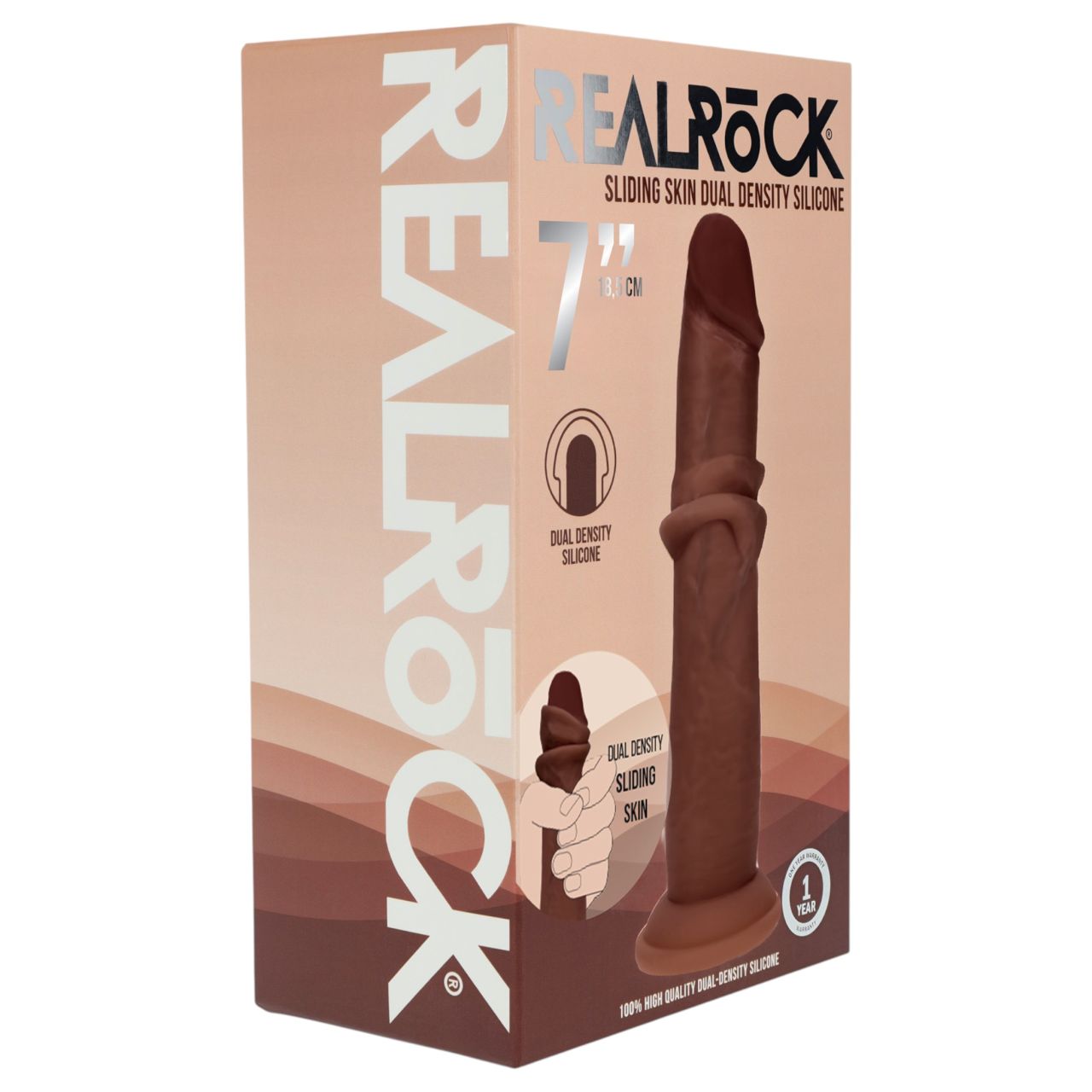 RealRock - dupla sűrűségű élethű dildó (barna) - 18,5 cm