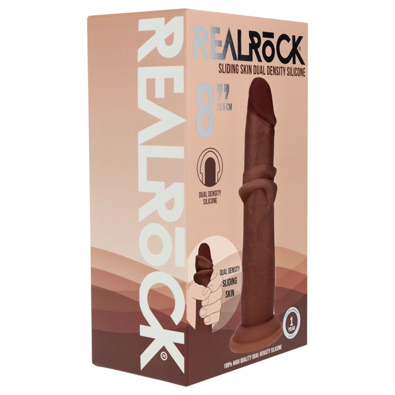 RealRock - dupla sűrűségű élethű dildó (barna) - 20,5 cm